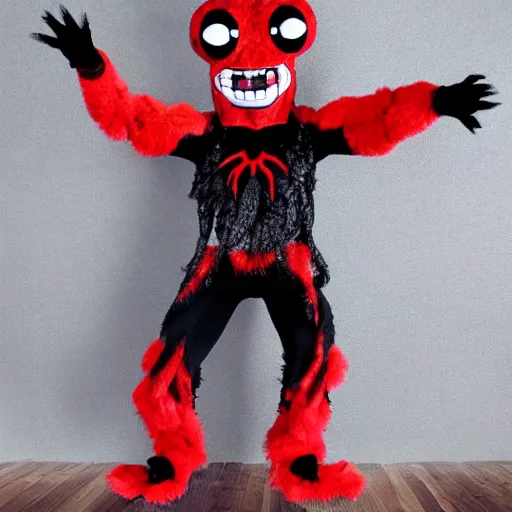 Image similar to sports team mascot, angry spider mascot costume, spider, the tarantulas, football mascot, anthropomorphic tarantula HD official photo, high quality costume