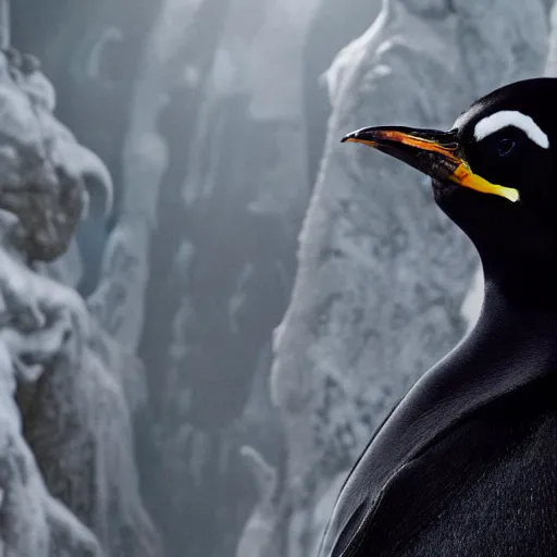 Image similar to UHD Movie still of Buck Flower as The Penguin, accurate details, hyperrealistic, extremely detailed, accurate face, correct face, in the style of Tim Burton