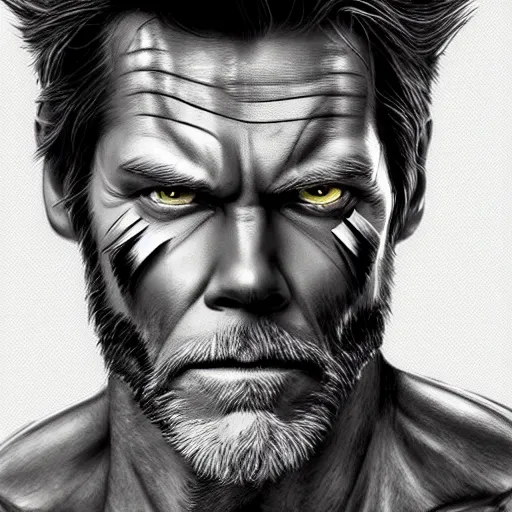 Image similar to Portrait of Kevin Bacon as Wolverine, fantasy, intricate, highly detailed, digital painting, trending on artstation, sharp focus, illustration, style of Stanley Artgerm