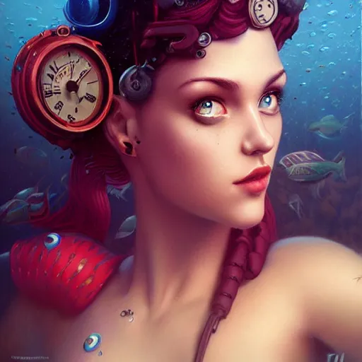 Image similar to lofi underwater steampunk portrait, Pixar style, by Tristan Eaton Stanley Artgerm and Tom Bagshaw.