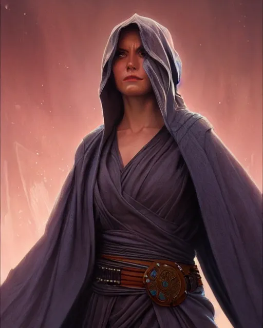 Image similar to a robed high republic jedi knight, fantasy character portrait, ultra realistic, intricate, elegant, highly detailed, digital painting, artstaion, smooth, sharp, focus, illustration, art by artgerm and greg rutkowski and alphonse mucha