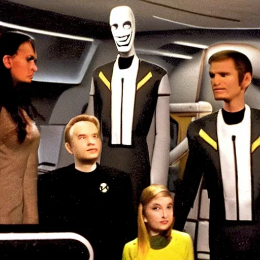 Prompt: slenderman captains the starship enterprise trek