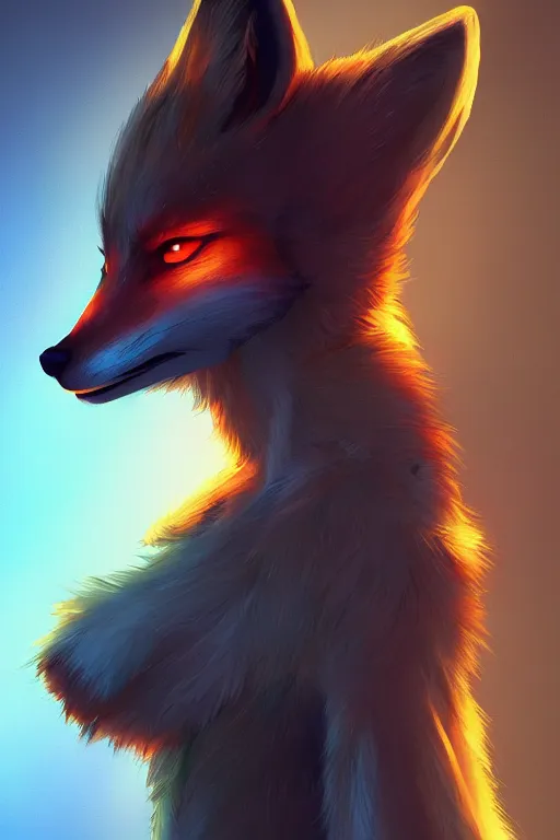 Image similar to a fox fursona, trending on artstation, by kawacy, furry art, digital art, cyberpunk, high quality, backlighting