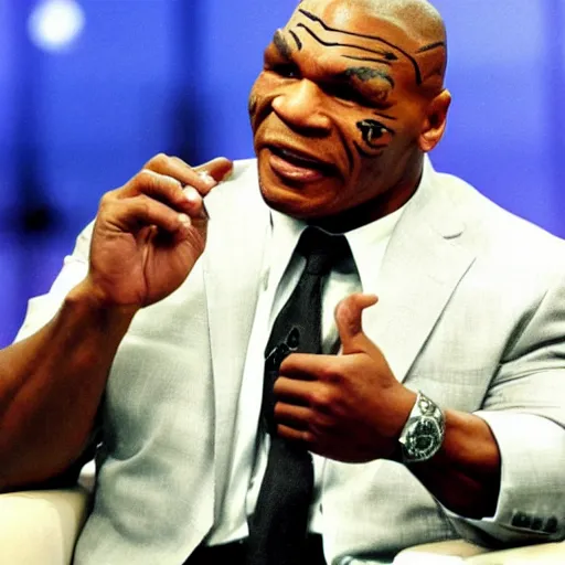 Image similar to this is probably the first time mike tyson is speaking on the phone. and what is he saying? why is he being held hostage and what is his state of mind?