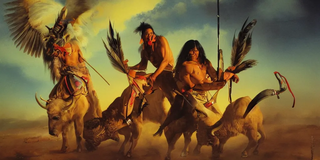 Image similar to of Native American hunting a buffalo Liam Wong and Boris Vallejo