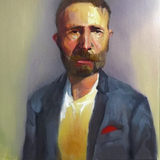 Image similar to average man in poland, expressive oil painting