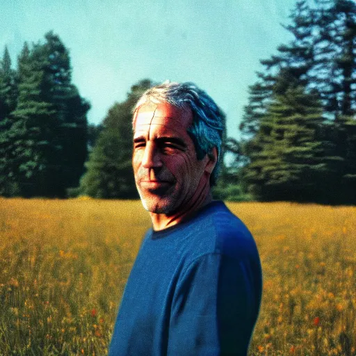 Prompt: jeffrey epstein in the middle of a meadow accidentally photographed, accidental photo portra 8 0 0 in the 9 0 s