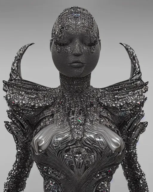 Image similar to a highly detailed metahuman 4 k close up render of an alien goddess bella hadid monument renaissance in iris van herpen dress schiaparelli in diamonds crystals swarovski and jewelry iridescent in style of alphonse mucha gustav klimt trending on artstation made in unreal engine 4