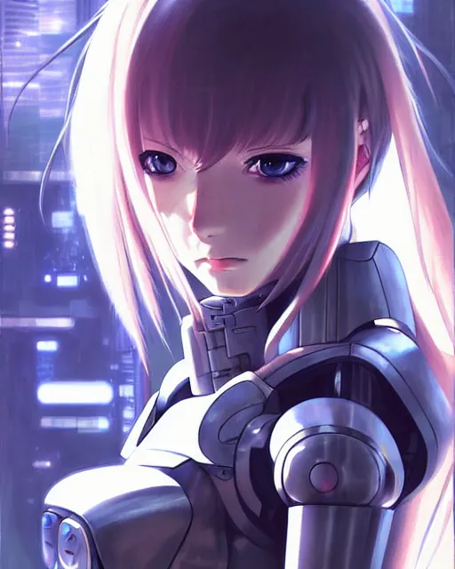 Image similar to portrait Anime Girl in mecha armor in night tokyo Sharp fine face pretty face, realistic shaded Perfect face, fine details. Anime. cyberpunk realistic shaded lighting by katsuhiro otomo ghost-in-the-shell, magali villeneuve, artgerm, rutkowski Jeremy Lipkin and Giuseppe Dangelico Pino and Michael Garmash and Rob Rey