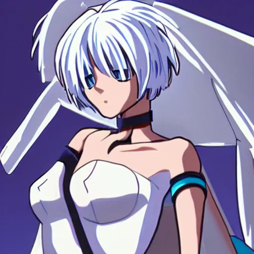 Image similar to Rei Ayanami in her early twenties, in the style of Neon Genesis Evangelion