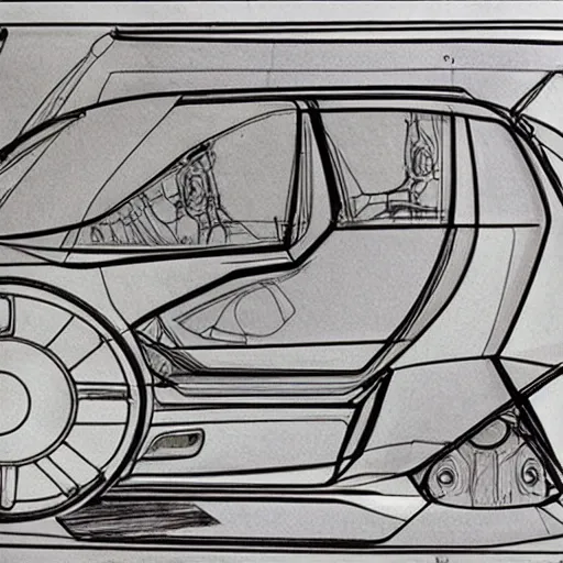 Image similar to various sketches of a futuristic car in the style of leonardo da vinci, ultra detailed, scribbles, technical drawing, engineering blueprints