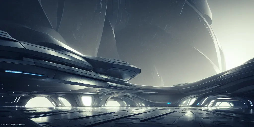 Image similar to futuristic space station 3 d concept art, cinematic lighting, intricate details, building by zaha hadid, light snowfall, pastel sunset, emissary space by arthur haas and bruce pennington and john schoenherr, cinematic matte painting, dark moody monochrome colors, trending on artstation, featured on behance