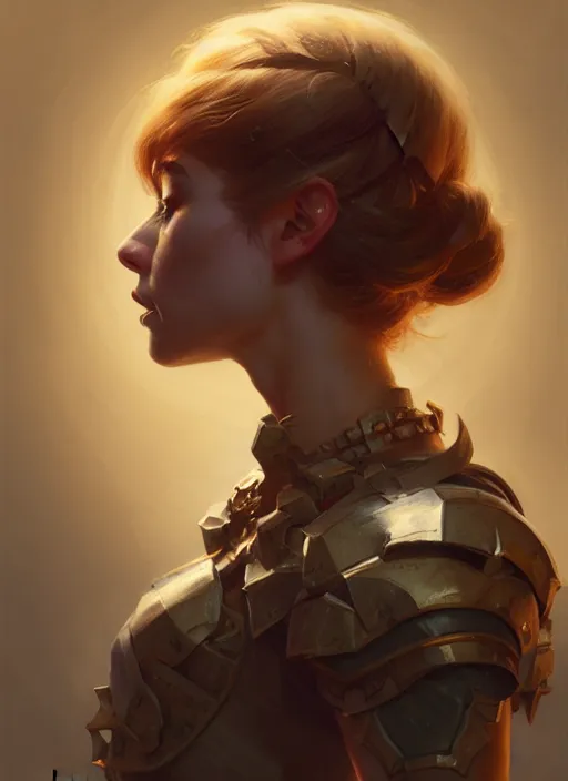 Image similar to side portrait, imogen poots, paladin, gloomhaven, organic painting, hard edges, luminescent, octane render, by greg manchess, huang guangjian, gil elvgren, sachin teng, greg rutkowski, jesper ejsing, rhads, ilya kuvshinov, cushart krenz