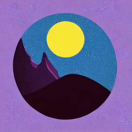 Prompt: beautiful detailed flat vector art of the moon, blue and purple with black background, style of tom whalen