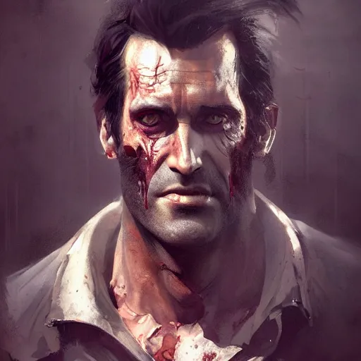 Image similar to A portrait of Ash Williams, zombie, art by greg rutkowski, matte painting, trending on artstation