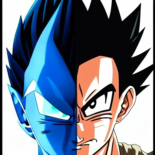 Image similar to ultra realistic portrait painting of a fusion of vegeta and sasuke art by masashi kishimoto, 4 k, naruto artstyle, cel shaded, highly detailed, epic lighting, full body