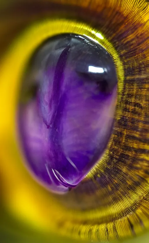 Prompt: macro shot, close-up of a purple squid eye, intricate iris, ultrarealistic, highly detailed