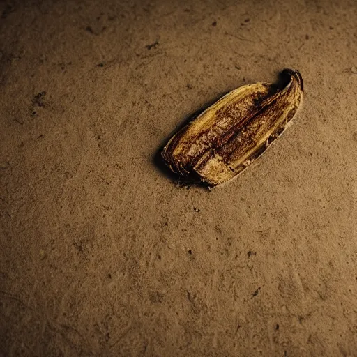 Prompt: commercial shot of the dusty old banana peel you found behind your couch, dramatic beautiful lighting, 8k photgraphy, 50mm f1.8, macro