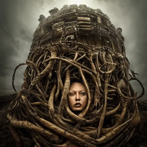 Prompt: human head soup, overhead photography, lens distortion, fisheye!!!!! lens, intricate, foreboding atmosphere, grim lighting, detailed, shot by jimmy nelson and h. r. giger, 4 k, 8 k, photorealism, panoramic photography