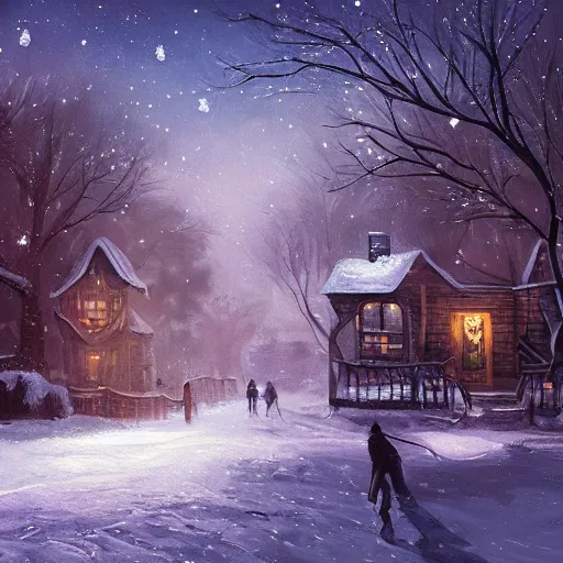 Prompt: if on a winter's night a traveler, a beautiful painting, trending on artstation