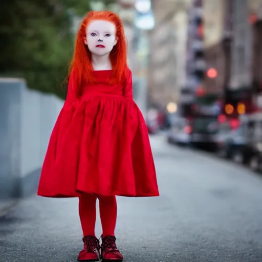 Image similar to a girl dressed red with red hair