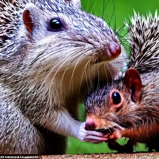 Image similar to diplomatic treaty has been signed between the squirrels and the hedgehogs, national leaders photo