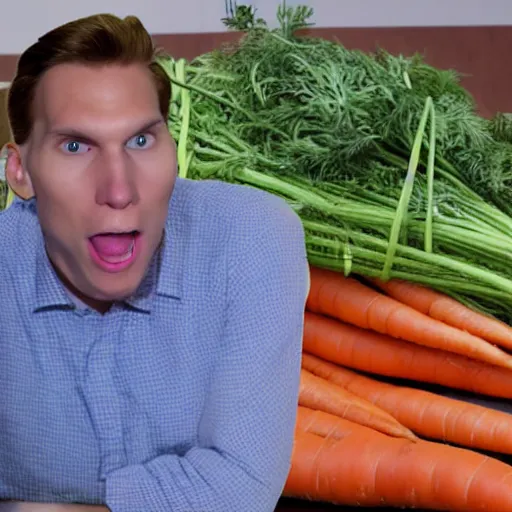 Prompt: jerma985 in a large room filled with carrots