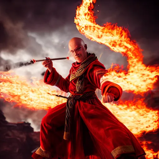 Image similar to fire mage casting pyroblast, realistic 8 k professional photography, midday lighting, defiant, octane, volumetric lighting, 7 0 mm,