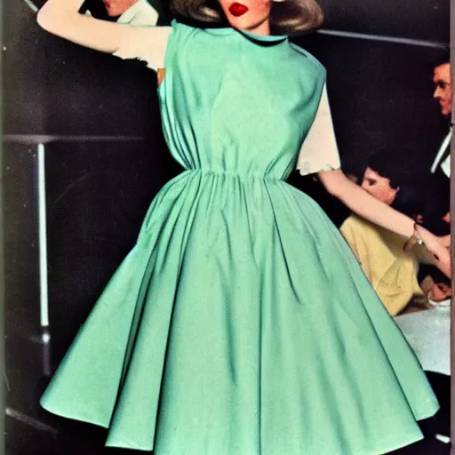 Image similar to lasagna dress, vintage fashion show, 6 0 s