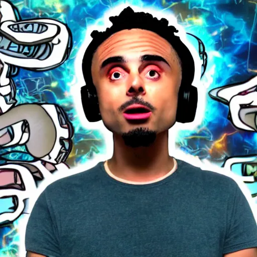 Prompt: a thumbnail for a youtube video where the rapper lil pump reacts to the singularity