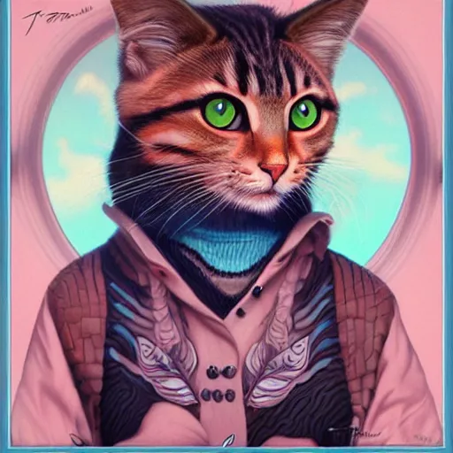 Prompt: Forestpunk cat portrait Pixar style, by Tristan Eaton Stanley Artgerm and Tom Bagshaw