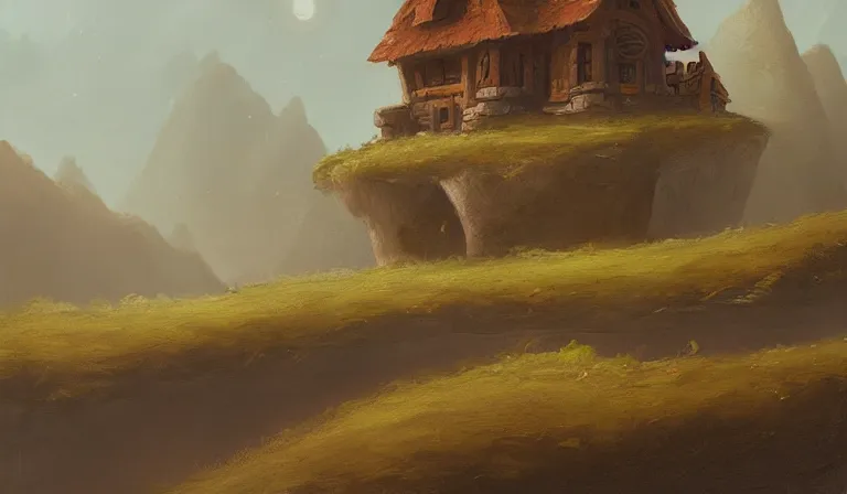 Image similar to A serene landscape with a singular building in the style of Justin Gerard.