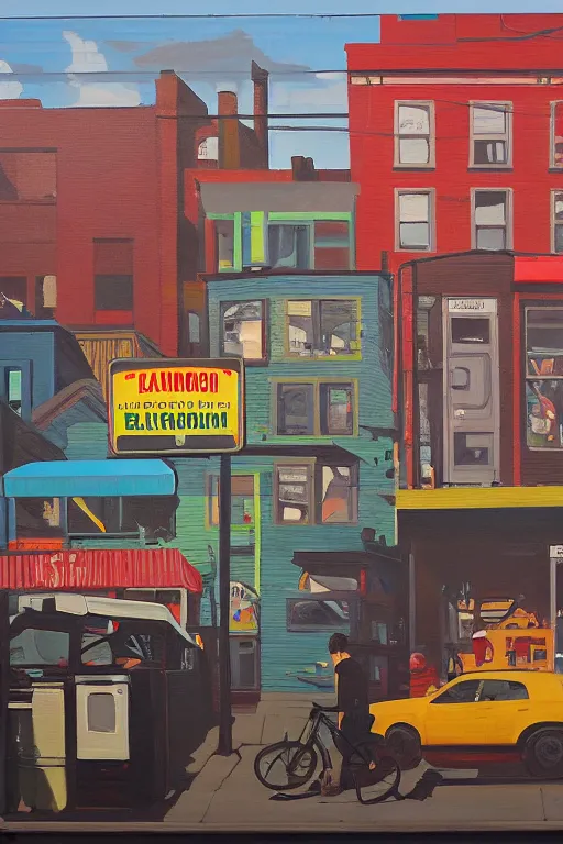 Image similar to Kensington Market, Toronto; oil on canvas by Klaus Bürgle and Imperial Boy and Simon Stålenhag;