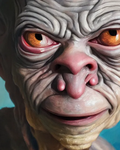 Prompt: A high-quality portrait of Gollum, oil on canvas, trending on artstation, bokeh, 90mm, f/1.4