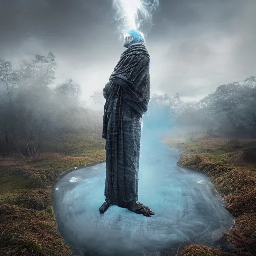 Prompt: Editorial Masterpiece extremely realistic Illusion Arcane elemental High Orders Nephilim Virtues figure infused with coalesced fantasy crystalline Magical fire by Erik Johansson, perfect crisp light