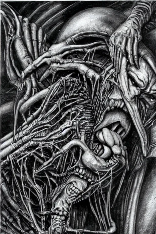 Prompt: saturn devouring his son in the syle of giger, giger, extremely detailed