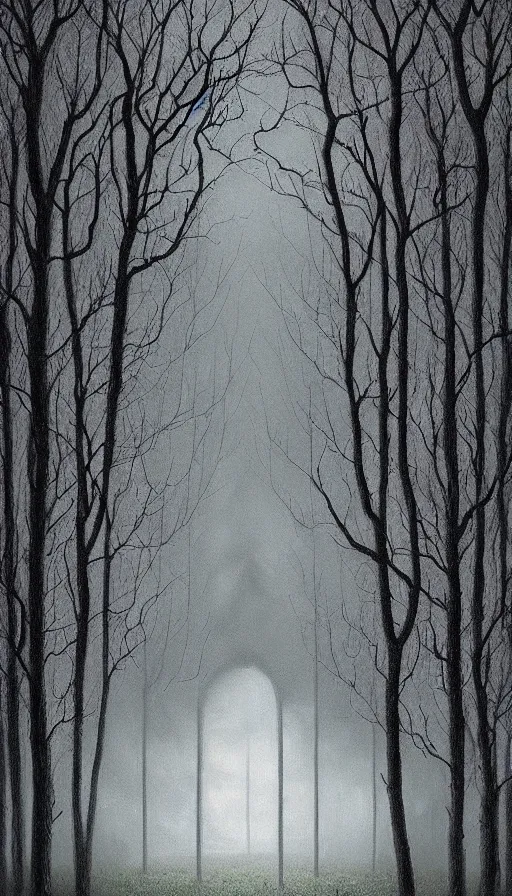 Prompt: a storm vortex made of many demonic eyes and teeth over a forest, by lee madgwick