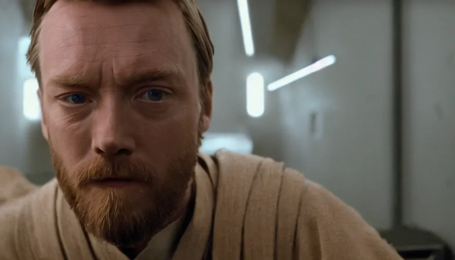 Image similar to Obi-wan Kenobi in the film trainspotting, cinematic lighting, close-up, cinematography,