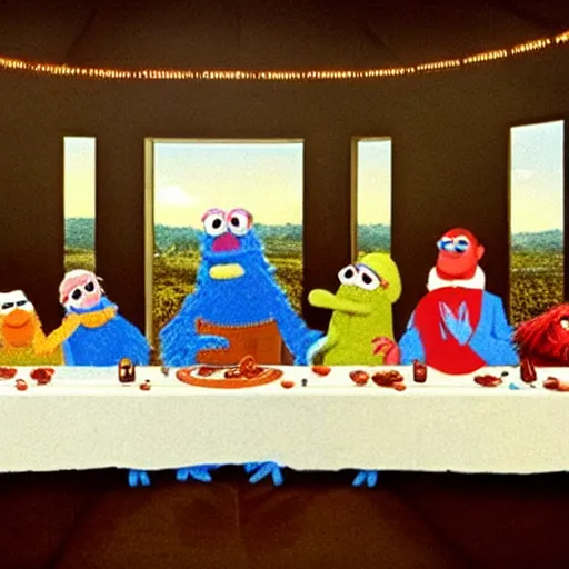 Prompt: the last supper but with Muppets