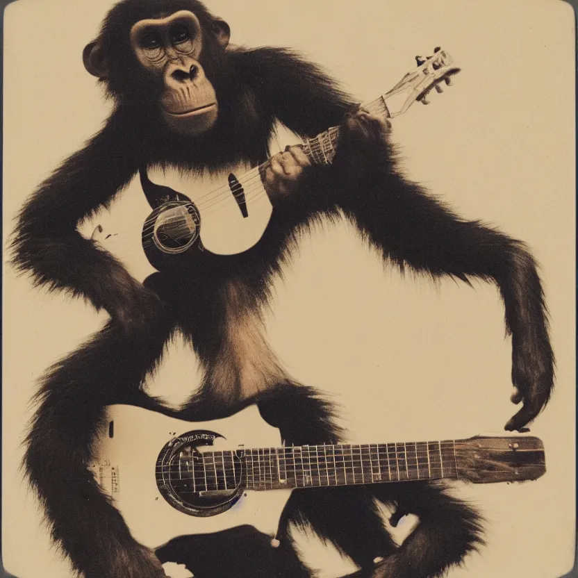 Prompt: portrait of an ape playing a guitar, polaroid