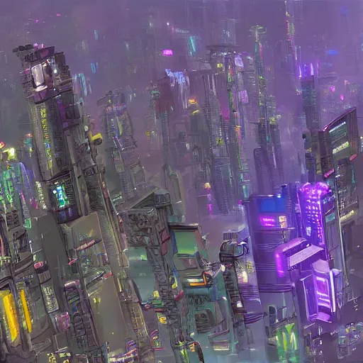 Prompt: large cyberpunk city, side view