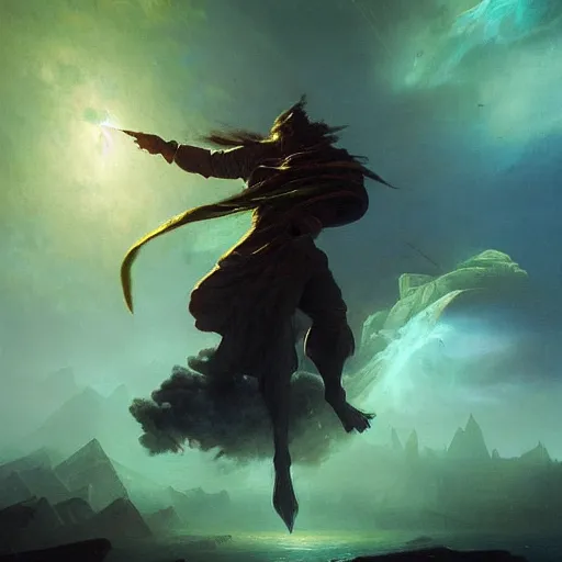 Image similar to ''cinematic shot'' charles barkley chaos dunk sparks flying simetrical 8 k atmosferic realistic, green cape, holding a bell, made by ivan aivazovsky, peter mohrbacher, greg rutkowski volumetric light effect broad light oil painting painting fantasy art style sci - fi art style realism premium prints available artwork unreal engine