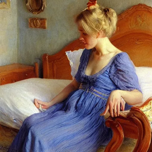 Image similar to blonde woman nightgown painting volegov carl larsson