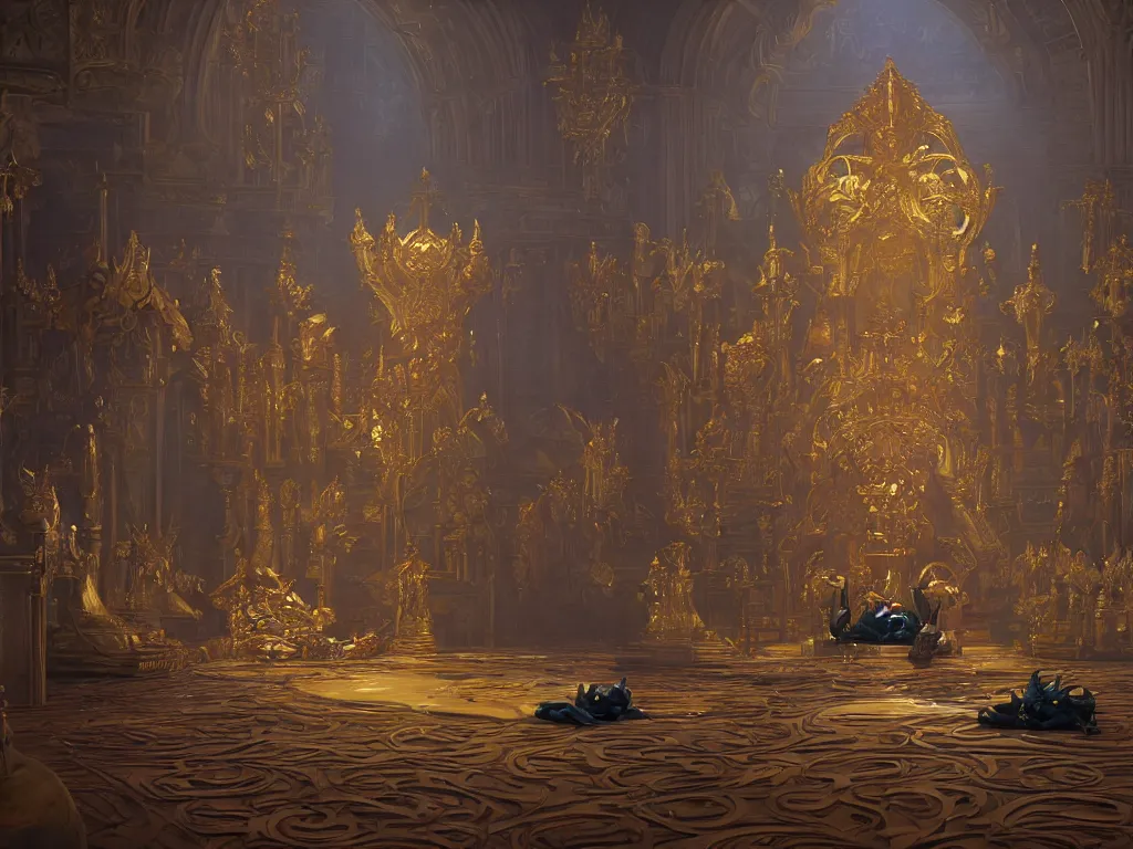 Prompt: scene of throne room where a computer mouse becomes the king of ordinary mice and puts on the crown, highly detailed, sharp focus, cinematic lighting, unreal engine 5, by jeff koons, hajime soryama, boris vallejo, artgerm, greg rutkowski, alphonse mucha