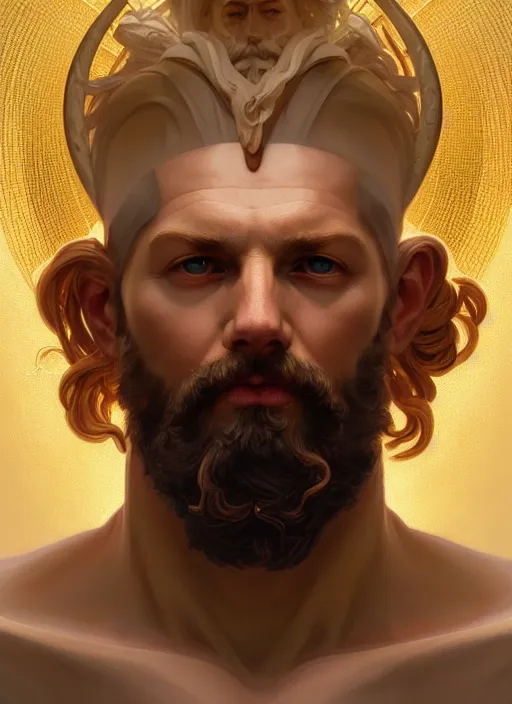 Image similar to symmetry!! portrait of god zeus, mithology, intricate, highly detailed, dynamic lighting, digital art, digital painting, artstation, wlop, sharp focus, illustration, art by artgerm and greg rutkowski and alphonse mucha, 8 k