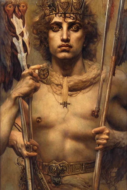 Image similar to an occult art portrait of alexander the great by wayne barlowe, gustav moreau, goward,  Gaston Bussiere and roberto ferri, santiago caruso, and austin osman spare