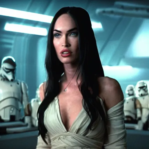 Image similar to Still of Megan Fox on the Jedi Council, Star Wars | Cinematic Lighting, beautiful composition, 8K resolution