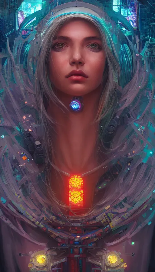 Image similar to I have no mouth and i want to scream, cyberpunk angry gorgeous druid, pixel sorting, neon, fibonacci, sweat drops, insane, intricate, highly detailed, digital painting, artstation, concept art, smooth, sharp focus, illustration, Unreal Engine 5, 8K, art by artgerm and greg rutkowski and alphonse mucha