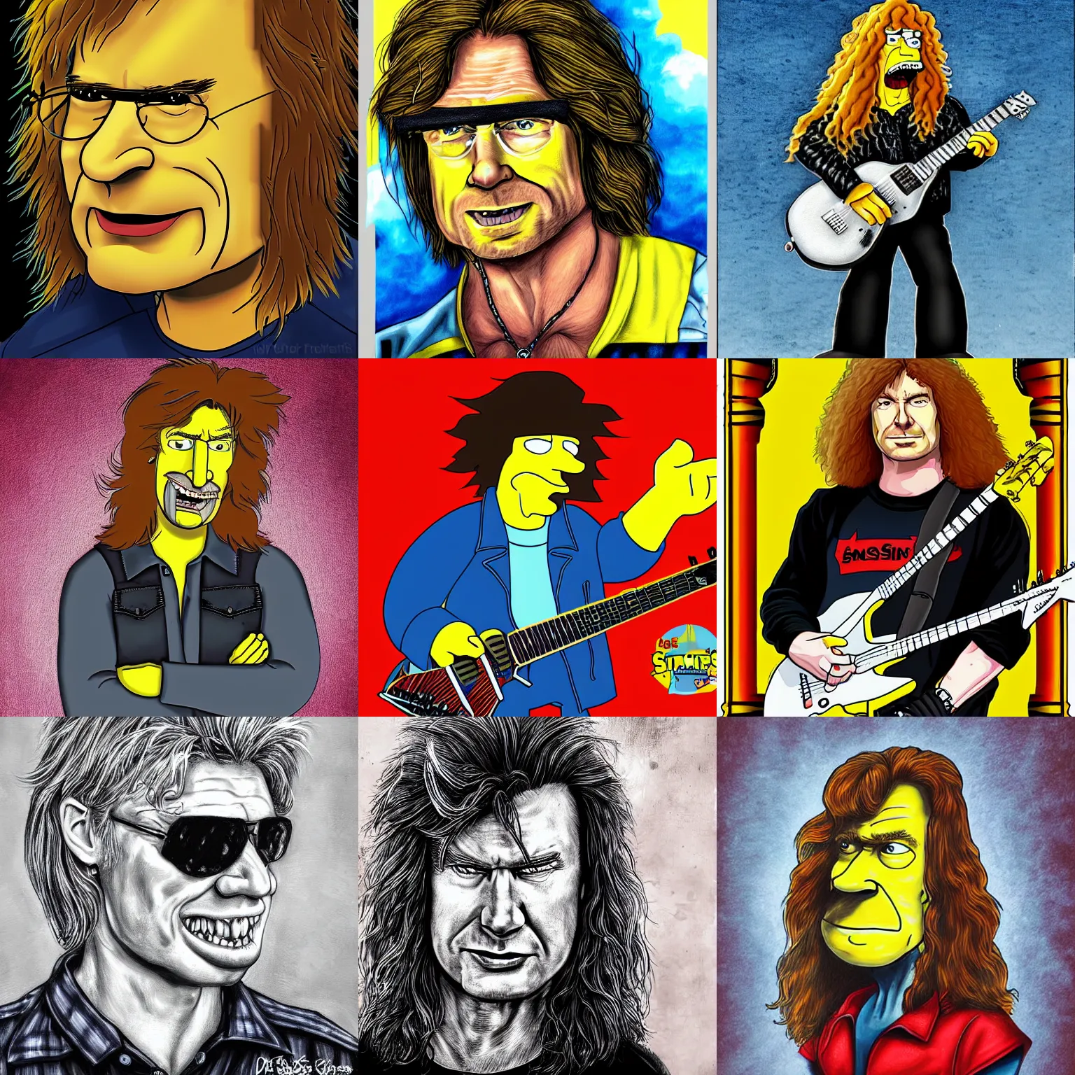 Prompt: a portrait of dave mustaine in the style of the simpsons