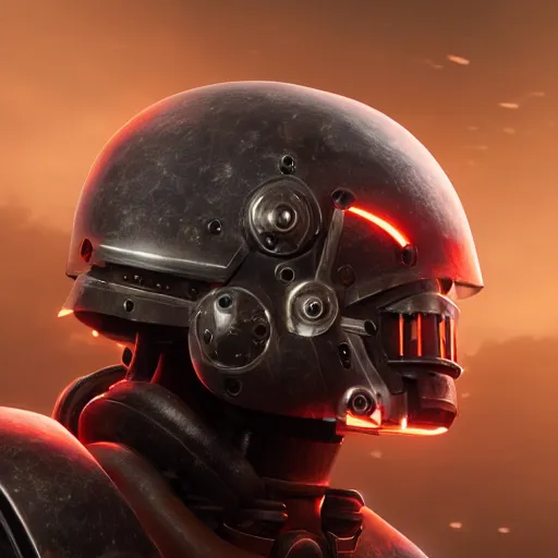 Image similar to grimdark adeptus mechanicus helmet, unreal engine, 8 k, ultra realistic, ultra detail